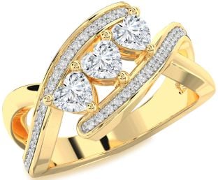 Diamond Gold Heart Three Stone Ring