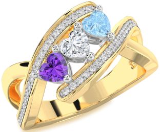 Diamond Platinum & Yellow Gold Heart Three Stone Mother's Ring