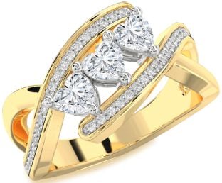 Diamond Platinum & Yellow Gold Heart Three Stone Ring