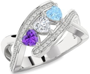 Diamond Platinum Heart Three Stone Mother's Ring