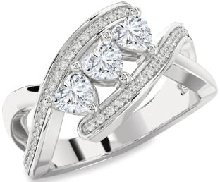 Diamond Platinum Heart Three Stone Ring