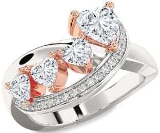 Diamond Platinum & Rose Gold Heart Four Stone Ring