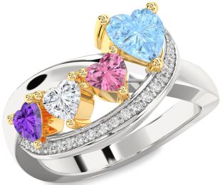 Diamond Platinum & Yellow Gold Heart Four Stone Mother's Ring
