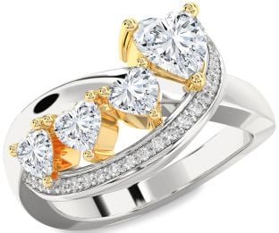 Diamond Platinum & Yellow Gold Heart Four Stone Ring
