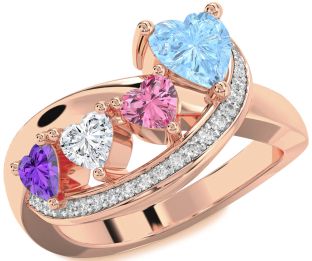 Diamond Rose Gold Heart Four Stone Mother's Ring