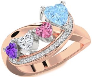 Diamond Platinum & Rose Gold Heart Four Stone Mother's Ring