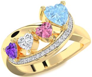 Diamond Gold Heart Four Stone Mother's Ring