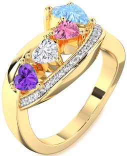 Diamond Gold Heart Four Stone Mother's Ring
