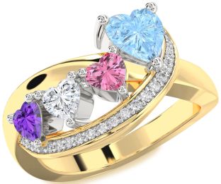 Diamond Platinum & Yellow Gold Heart Four Stone Mother's Ring