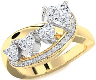 Diamond Platinum & Yellow Gold Heart Four Stone Ring