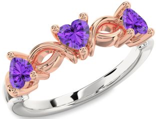 Emerald Platinum & Rose Gold Heart Knot Three Stone Birthstone Ring