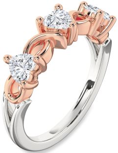 Diamond Platinum & Rose Gold Heart Knot Three Stone Ring