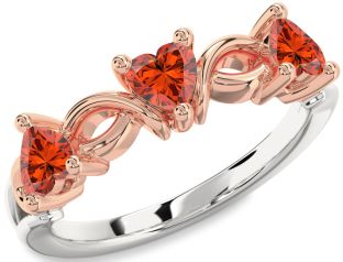 Emerald Platinum & Rose Gold Heart Knot Three Stone Birthstone Ring