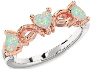 Emerald Platinum & Rose Gold Heart Knot Three Stone Birthstone Ring