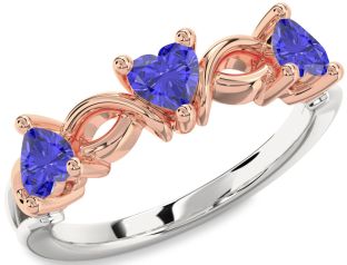 Emerald Platinum & Rose Gold Heart Knot Three Stone Birthstone Ring