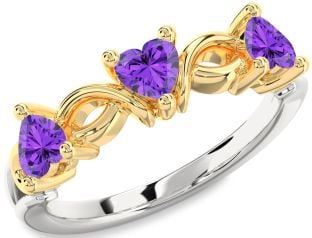 Emerald Platinum & Yellow Gold Heart Knot Three Stone Birthstone Ring