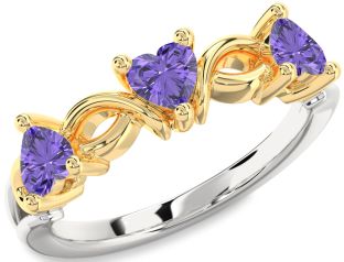 Emerald Platinum & Yellow Gold Heart Knot Three Stone Birthstone Ring