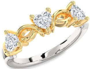 Diamond Silver & 10K gold Heart Knot Three Stone Ring