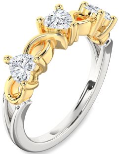 Diamond Platinum & Yellow Gold Heart Knot Three Stone Ring