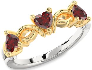 Emerald Platinum & Yellow Gold Heart Knot Three Stone Birthstone Ring