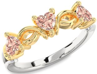 Emerald Platinum & Yellow Gold Heart Knot Three Stone Birthstone Ring