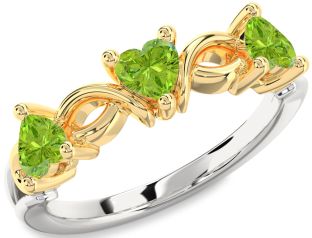 Emerald Platinum & Yellow Gold Heart Knot Three Stone Birthstone Ring