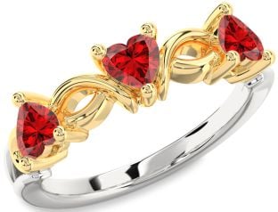 Emerald Platinum & Yellow Gold Heart Knot Three Stone Birthstone Ring