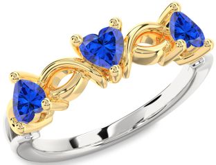 Emerald Platinum & Yellow Gold Heart Knot Three Stone Birthstone Ring