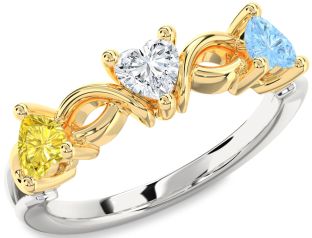 Platinum & Yellow Gold Heart Knot Three Stone Mother's Ring