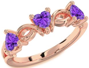 Emerald Rose Gold Heart Knot Three Stone Birthstone Ring