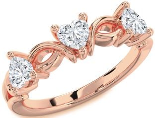 Diamond Rose Gold Heart Knot Three Stone Ring