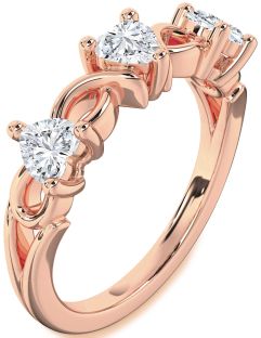 Diamond Rose Gold Heart Knot Three Stone Ring