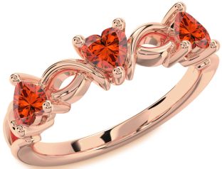 Emerald Rose Gold Heart Knot Three Stone Birthstone Ring