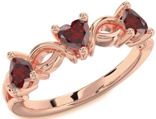 Emerald Rose Gold Heart Knot Three Stone Birthstone Ring