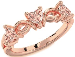 Emerald Rose Gold Heart Knot Three Stone Birthstone Ring