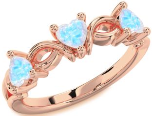 Emerald Rose Gold Heart Knot Three Stone Birthstone Ring