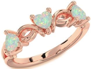Emerald Rose Gold Heart Knot Three Stone Birthstone Ring