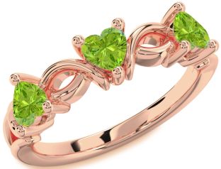 Emerald Rose Gold Heart Knot Three Stone Birthstone Ring