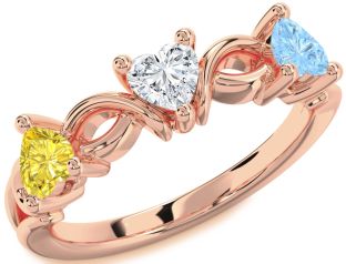 Rose Gold Silver Heart Knot Three Stone Mother's Ring