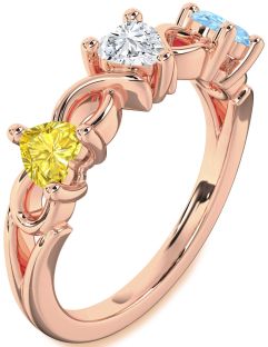 Rose Gold Heart Knot Three Stone Mother's Ring