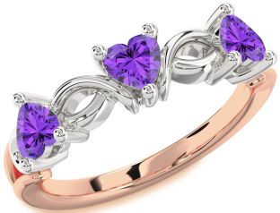 Emerald Platinum & Rose Gold Heart Knot Three Stone Birthstone Ring