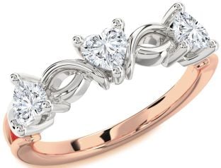 Diamond Rose Gold Silver Heart Knot Three Stone Ring