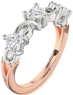 Diamond Platinum & Rose Gold Heart Knot Three Stone Ring