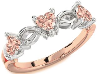 Emerald Platinum & Rose Gold Heart Knot Three Stone Birthstone Ring