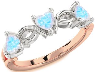 Emerald Platinum & Rose Gold Heart Knot Three Stone Birthstone Ring