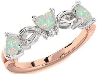 Emerald Platinum & Rose Gold Heart Knot Three Stone Birthstone Ring