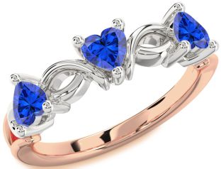 Emerald Platinum & Rose Gold Heart Knot Three Stone Birthstone Ring