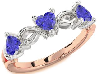 Emerald Platinum & Rose Gold Heart Knot Three Stone Birthstone Ring