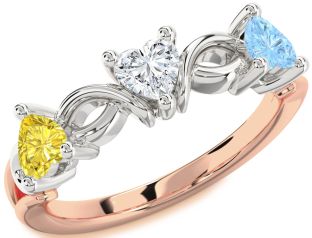 Platinum & Rose Gold Heart Knot Three Stone Mother's Ring