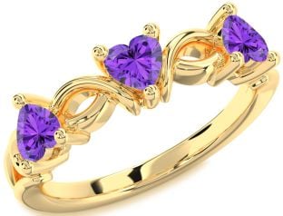 Emerald Gold Heart Knot Three Stone Birthstone Ring